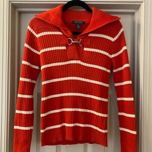 Ralph Lauren Women's V-Neck Sweater in Red and White